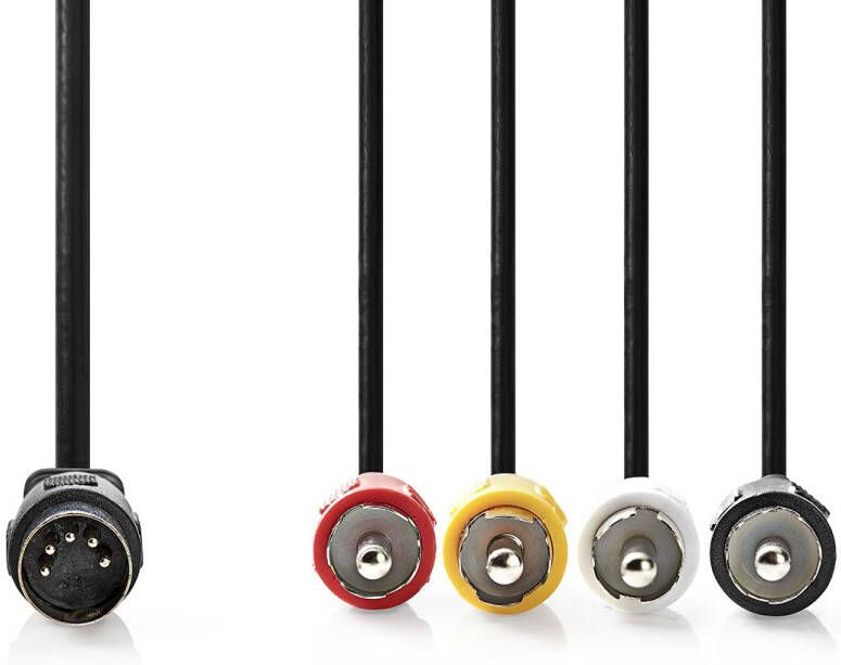 Nedis DIN-Audiokabel | DIN 5-Pins Male | 4x RCA Male | Vernikkeld | 1.00 m | Rond | PVC | Zwart | Label CAGL20400BK10