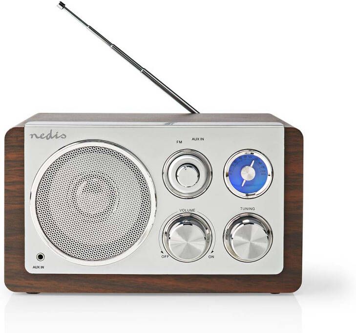 Nedis FM-Radio | Tafelmodel | FMvoeding | Analoog | 15 W | Bruin Zilver | 1 stuks RDFM5110BN