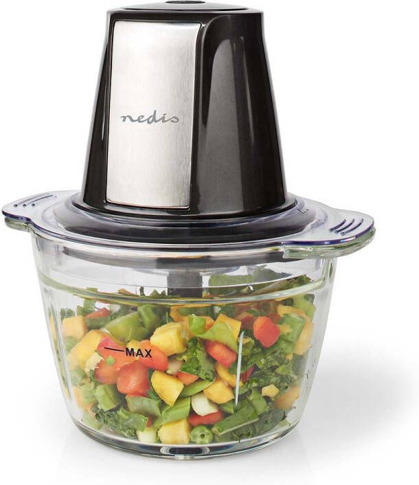 Nedis Hakmolen | 500 W | 1 l | Glas | 1-Snelheid | Zilver Zwart | 1 stuks KAMC300CGY