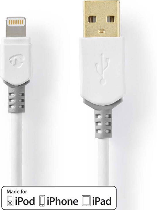 Nedis Lightning Kabel | Apple Lightning 8- Pins naar USB-A Male | 1 m | Grijs Wit | 1 stuks CCBW39300WT10