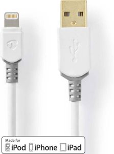 Nedis Lightning Kabel | Apple Lightning 8- Pins naar USB-A Male | 2 m | Grijs Wit | 1 stuks CCBW39300WT20