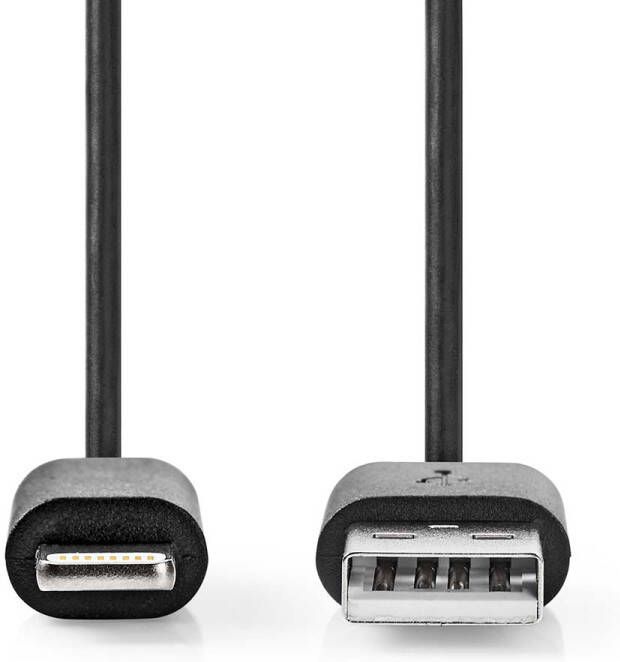 Nedis Lightning Kabel | USB 2.0 | Apple Lightning 8-Pins | USB-A Male | 480 Mbps | Vernikkeld | 2.00 m | Rond | PVC | Zwart | Label CCGL39300BK20