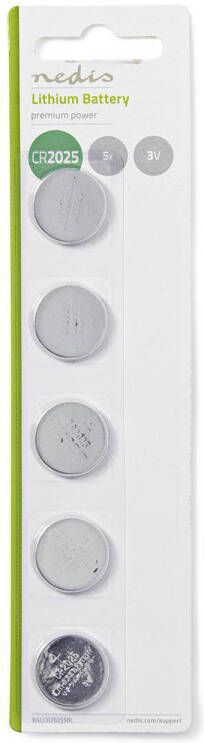 Nedis Lithium-Knoopcelbatterij CR2025 | 3 V DC | 5-Blister | Zilver | 1 stuks BALCR20255BL