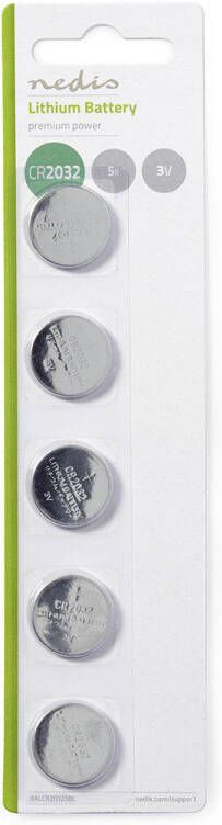 Nedis Lithium-Knoopcelbatterij CR2032 | 3 V DC | 5-Blister | Zilver | 1 stuks BALCR20325BL
