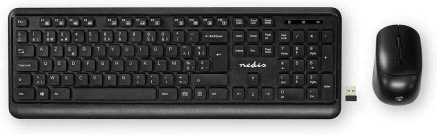 Nedis Muis en Toetsenbordset | Draadloos | USB | AZERTY | Belgisch | 1 stuks KBMCW100BKBE