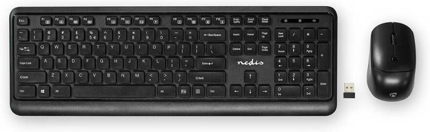 Nedis Muis en Toetsenbordset | Draadloos | USB | QWERTY | US Internationaal | 1 stuks KBMCW100BKUS