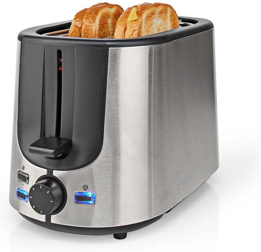 Nedis Broodrooster | Roestvrij Stalen Serie | 2 Sneetjes Brood | 2 Sleuven | Bruining niveaus: 7 | Ontdooifunctie | Broodjesrek | Aluminium