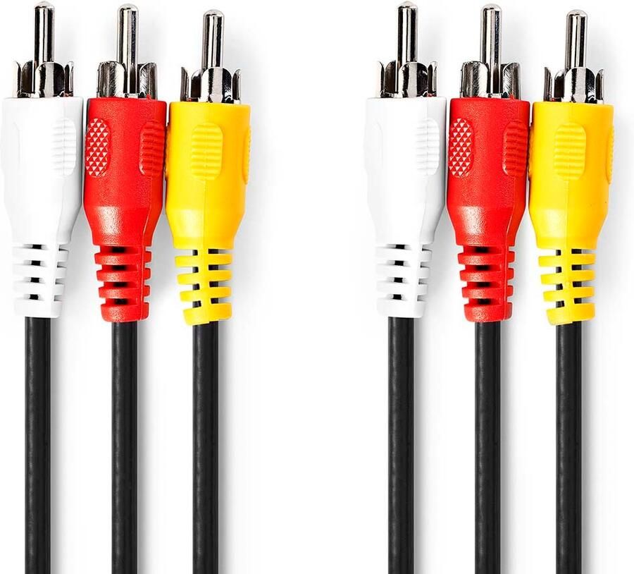 Nedis Composiet Videokabel | 3x RCA Male | 3x RCA Male | Vernikkeld | 480p | 1.50 m | Rond | PVC | Zwart | Label CVGL24300BK15
