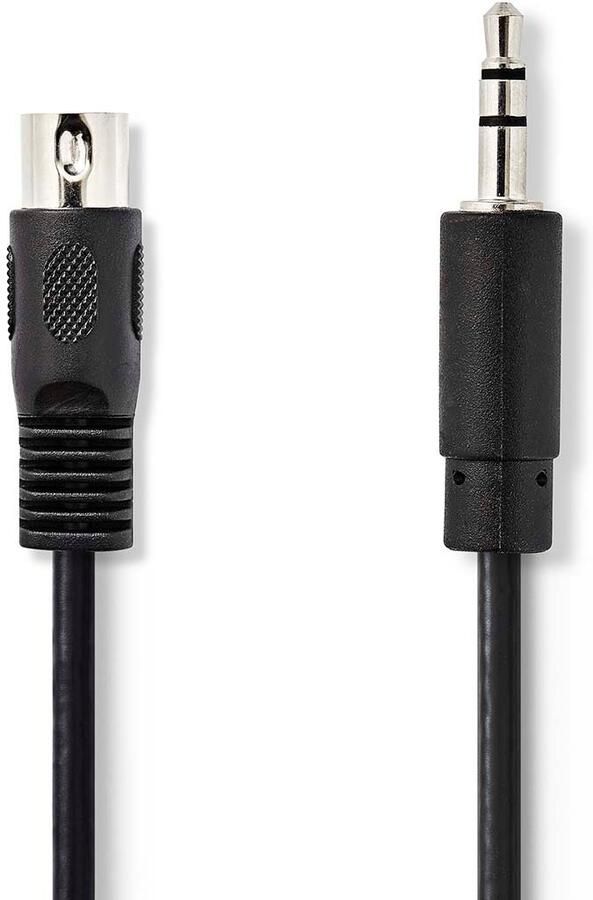 Nedis DIN-Audiokabel | DIN 5-Pins Male | 3 5 mm Male | Vernikkeld | 2.00 m | Rond | PVC | Zwart | Label CAGL20100BK20