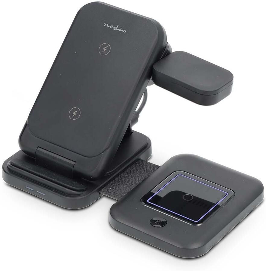 Nedis Draadloze Oplader | 3-in-1 | 15 W | LED-indicatie in gebruik | Inclusief kabel | USB-A USB-C™ | 1.00 m WDCHAQ15W110BK