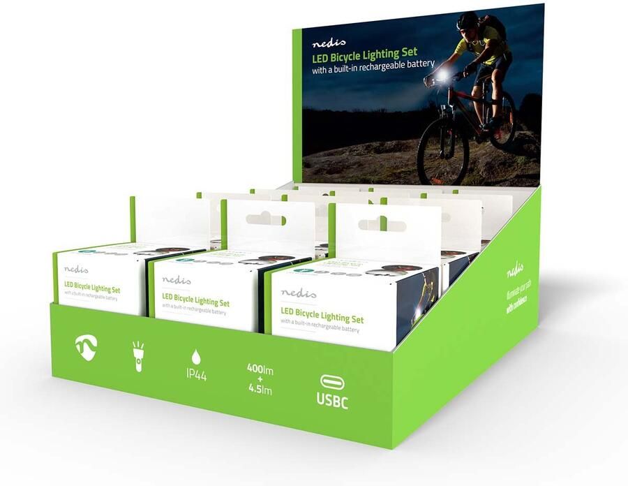 Nedis Fietslamp | Batterij Gevoed | 5 V DC | 3 W | Incl. batterij(en) | Oplaadbaar | 400 lm | 4.5 lm | 100 m | 110 ° LBICYCLER10BK