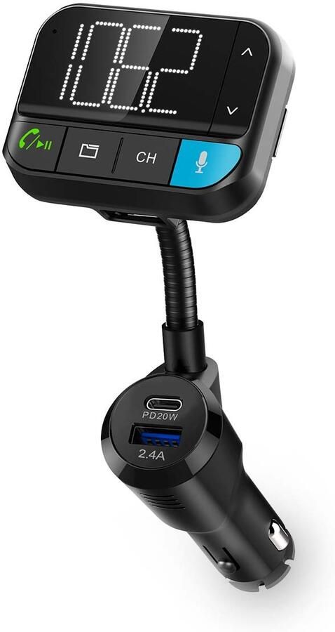 Nedis FM-Audiotransmitter voor Auto | Zwanenhals | Handsfree bellen | 2 " | Zwart-Wit Scherm | Bluetooth | PD 20 W QC 3.0 | Snelladen | Bass boost