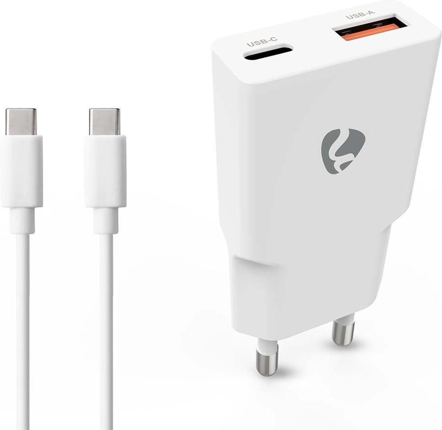 Nedis GaN-oplader | 20 W | USB-A en USB-C™ | USB-C™-kabel 1 5 m | Wit WCHA20WTUC