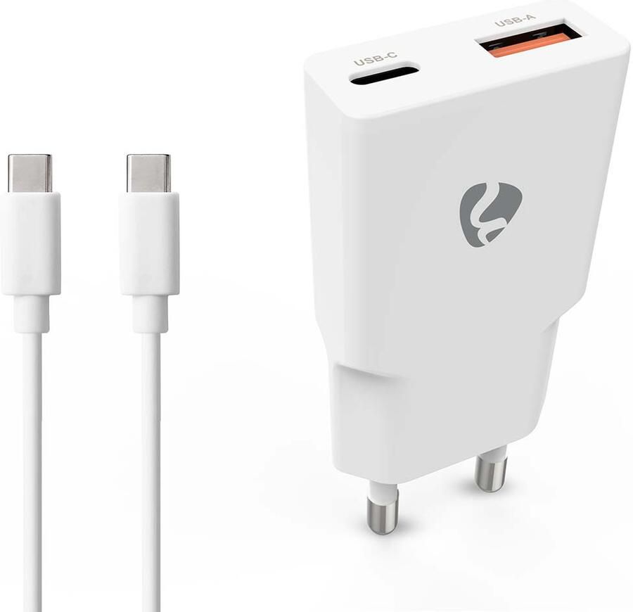 Nedis GaN-oplader | 30 W | USB-A en USB-C™ | USB-C™-kabel 1 5 m | Wit WCHA30WTUC