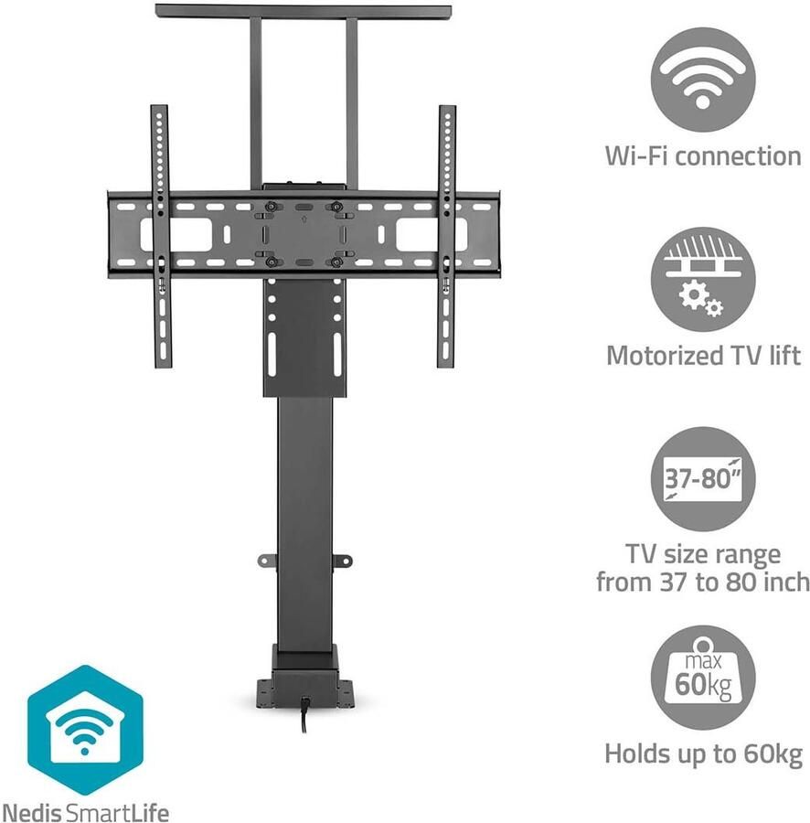 Nedis Gemotoriseerde TV-lift | 37 80 " | Maximaal schermgewicht: 60 kg | Ingebouwd Kastontwerp | Hefbereik: 79 184 cm | Afstandbestuurbaar | ABS