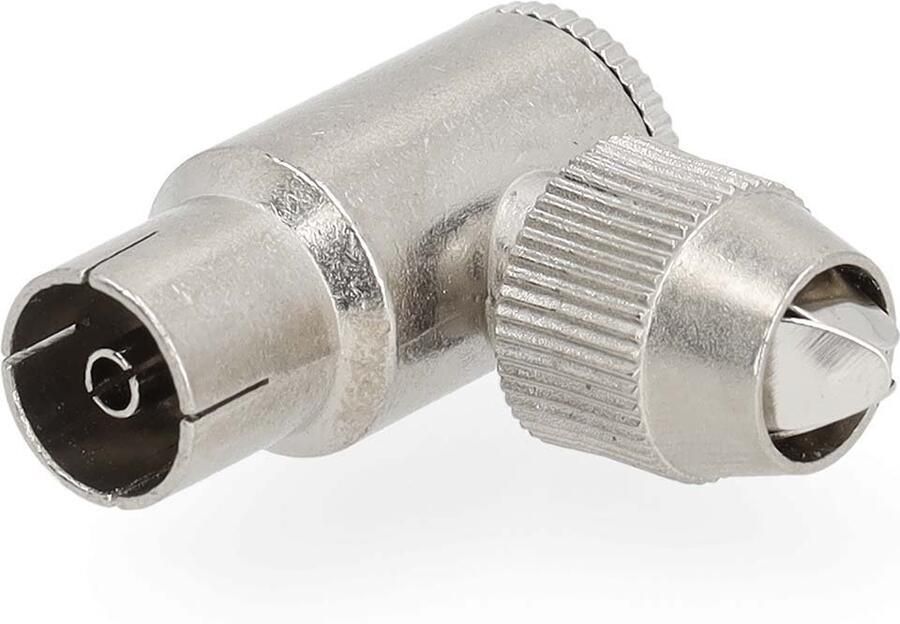 Nedis IEC (Coax) Connector | 90° Gehoekt | Female | Vernikkeld | 75 Ohm | Schroef | Diameter kabelinvoer: 7.0 mm | Metaal | Zilver | 2 Stuks | Gift