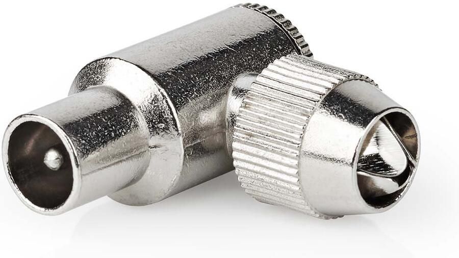 Nedis IEC (Coax) Connector | 90° Gehoekt | Male | Vernikkeld | 75 Ohm | Schroef | Diameter kabelinvoer: 7.0 mm | Metaal | Zilver | 2 Stuks | Doos