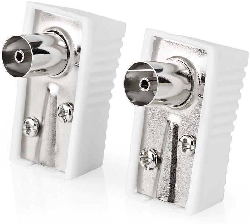 Nedis IEC (Coax) Connector | Gehoekt | Female | Vernikkeld | 75 Ohm | Schroef | Diameter kabelinvoer: 7.0 mm | Metaal Polyvinylchloride (PVC) | Wit