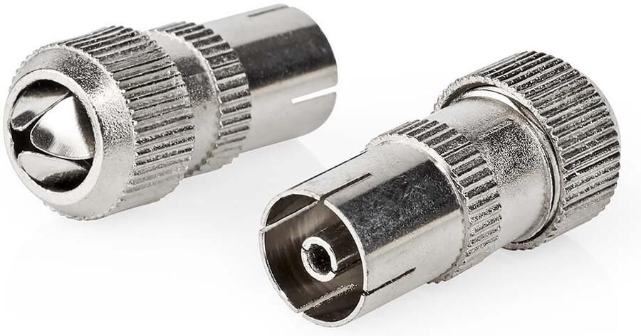 Nedis IEC (Coax) Connector | Recht | Female | Vernikkeld | 75 Ohm | Schroef | Diameter kabelinvoer: 7.0 mm | Metaal | Zilver | 2 Stuks | Doos