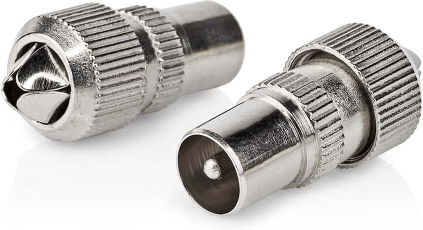 Nedis IEC (Coax) Connector | Recht | Male | Vernikkeld | 75 Ohm | Schroef | Diameter kabelinvoer: 7.0 mm | Metaal | Zilver | 2 Stuks | Doos