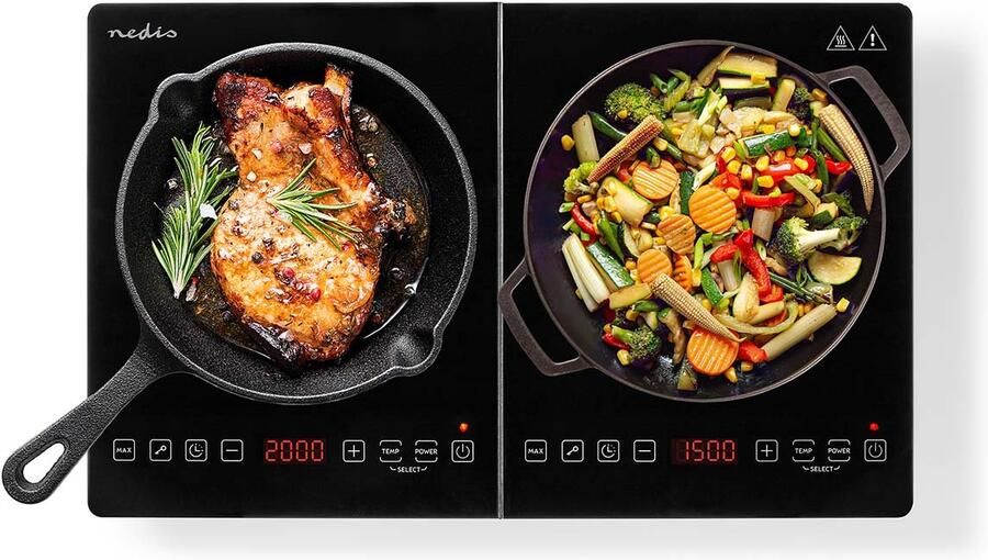 Nedis Inductiekookplaat | Kookzones: 2 | 3500 W | Oververhittingsbeveiliging | Zwart | Tijdschakelaar | Turbo-actie | Kinderslot KAIP124CBK2