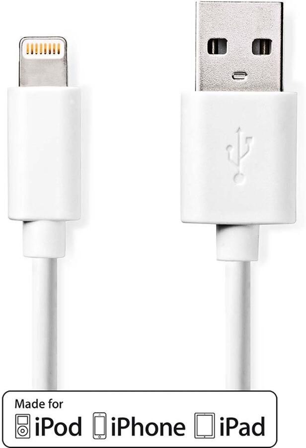 Nedis Lightning Kabel | USB 2.0 | Apple Lightning 8-Pins | USB-A Male | 480 Mbps | Vernikkeld | 3.00 m | Rond | PVC | Wit | Label CCGL39300WT30