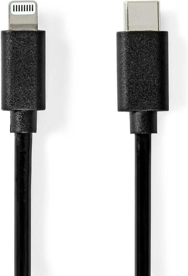 Nedis Lightning Kabel | USB 2.0 | Apple Lightning 8-Pins | USB-C™ Male | 480 Mbps | Vernikkeld | 1.00 m | Rond | PVC | Zwart | Label CCGL39650BK10
