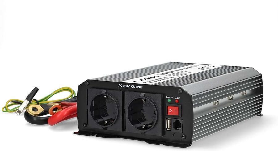 Nedis Omvormer Gemodificeerde Sinusgolf | Ingangsvoltage: 12 V DC | Apparaat stroomoutput: Type F (CEE 7 3) USB-A | 1000 W | Piekvermogen: 2000 W