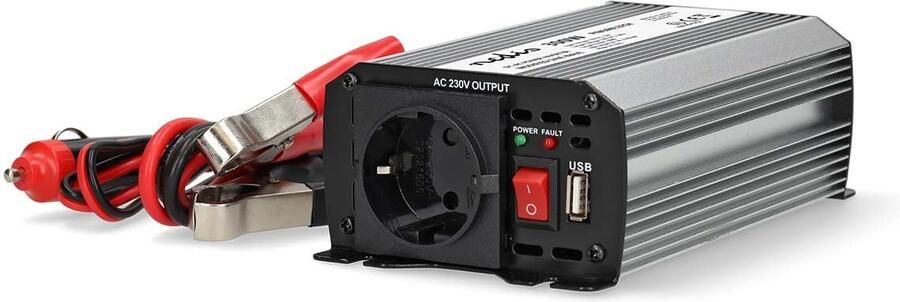 Nedis Omvormer Gemodificeerde Sinusgolf | Ingangsvoltage: 12 V DC | Apparaat stroomoutput: Type F (CEE 7 3) USB-A | 300 W | Piekvermogen: 600 W |