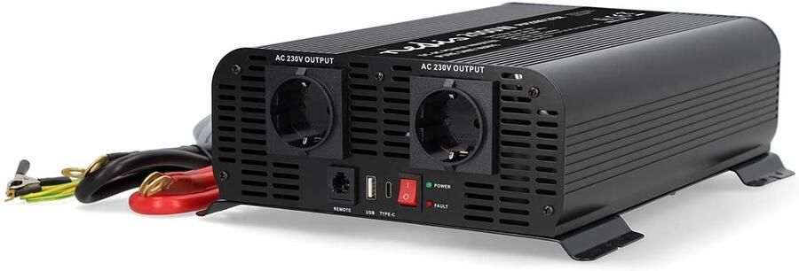 Nedis Omvormer Pure Sinusgolf | Ingangsvoltage: 12 V DC | Apparaat stroomoutput: Type F (CEE 7 3) USB-A USB-C™ | 2000 W | Piekvermogen: 4000 W |