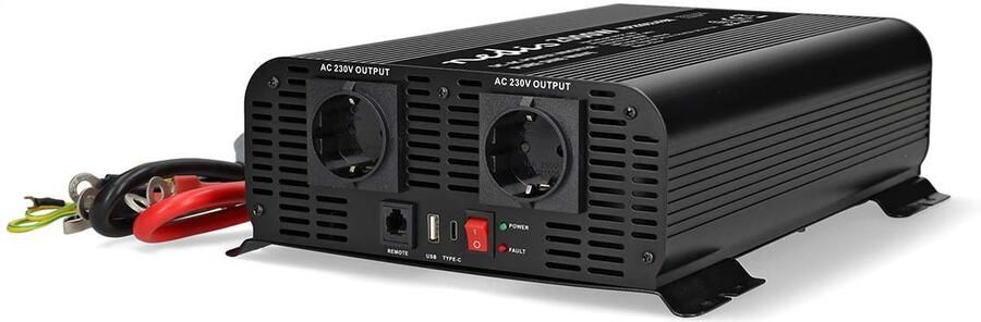 Nedis Omvormer Pure Sinusgolf | Ingangsvoltage: 24 V DC | Apparaat stroomoutput: Type F (CEE 7 3) USB-A USB-C™ | 2000 W | Piekvermogen: 4000 W |