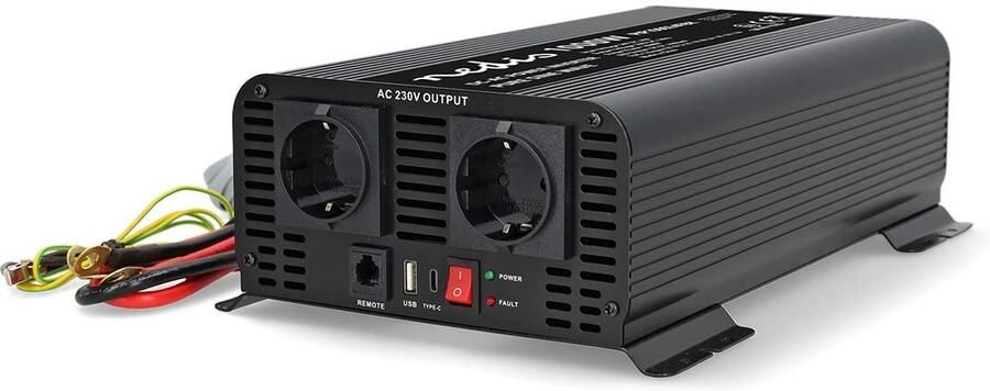 Nedis Omvormer Pure Sinusgolf | Ingangsvoltage: 24 V DC | Apparaat stroomoutput: Type F (CEE 7 3) USB-A USB-C™ | 230 V AC 50 Hz | Zwart