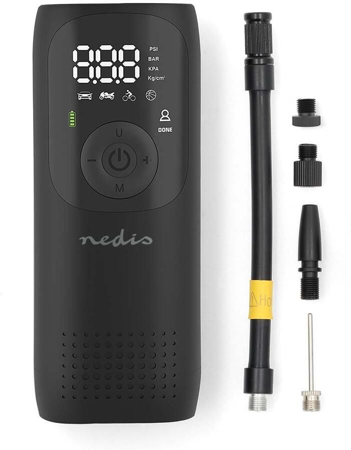 Nedis Oplaadbare luchtcompressor | 0.1 10.3 Bar | Dunlop-ventiel | Standen: Auto Motor Fiets Bal | Ja | Luchtdruk meter PAAC10BK