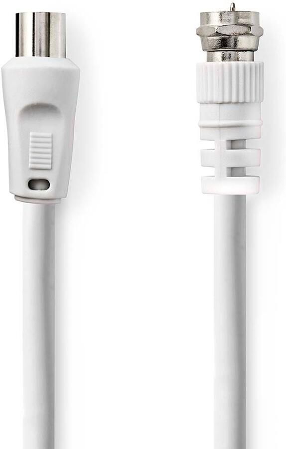 Nedis Satelliet- en Antennekabel | F-Male | IEC (Coax) Male | Vernikkeld | 75 Ohm | Dubbel Afgeschermd | 3.00 m | Rond | PVC | Wit | Label
