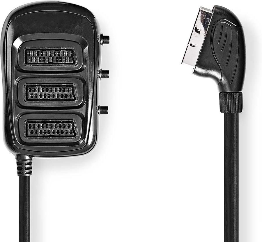 Nedis SCART-Switchbox | SCART Male | 3x SCART Female | Vernikkeld | Maximale resolutie: 800x480 | 0.50 m | Rond | PVC | Zwart | Doos CVGB31835BK05