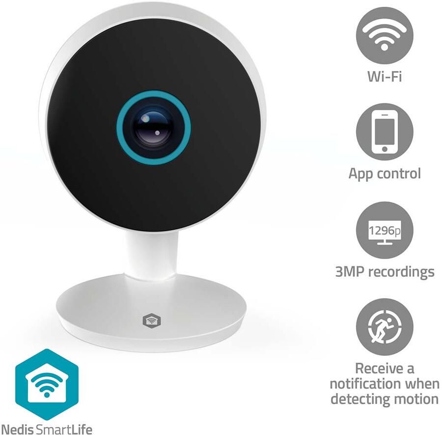 Nedis SmartLife binnencamera | 3 MP | Nachtzicht | Cloud microSD ONVIF | Wit WIFICI08CWT