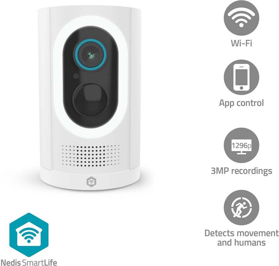 Nedis SmartLife buitencamera | 3 MP | Spotlight | Batterijduur tot 6 maanden | IP65 | Wit WIFICBO33WT