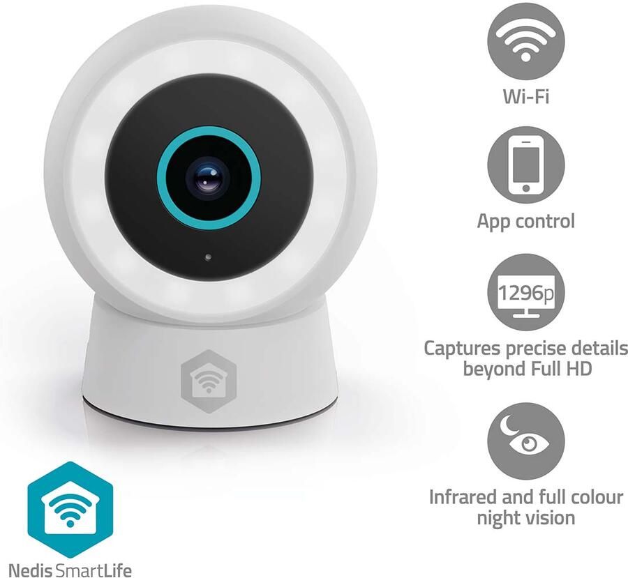 Nedis SmartLife buitencamera | 3 MP | Spotlight | Bewegingssensor | Nachtzicht | IP65 | Wit WIFICO14CWT