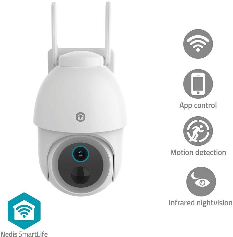 Nedis SmartLife buitencamera | 3 MP | Spotlight | Draaien en kantelen | Batterijduur 3 maanden | IP65 WIFICBO51WT