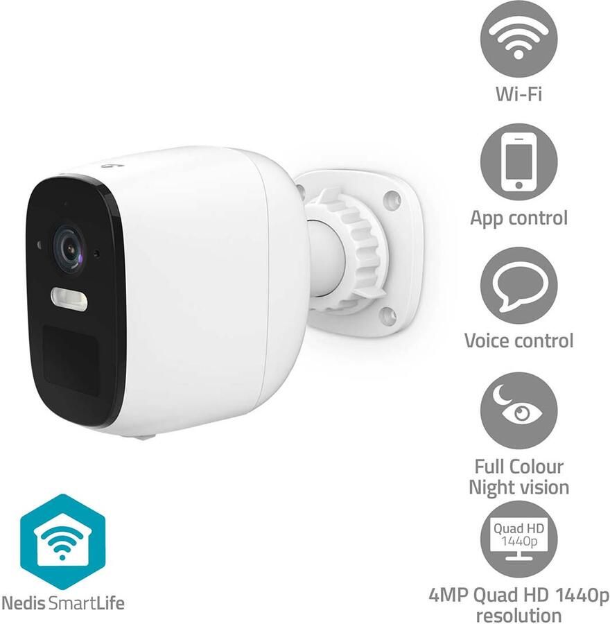 Nedis SmartLife buitencamera | 4 MP QHD | Spotlight | Batterijduur tot 10 maanden | IP66 WIFICBO32WT
