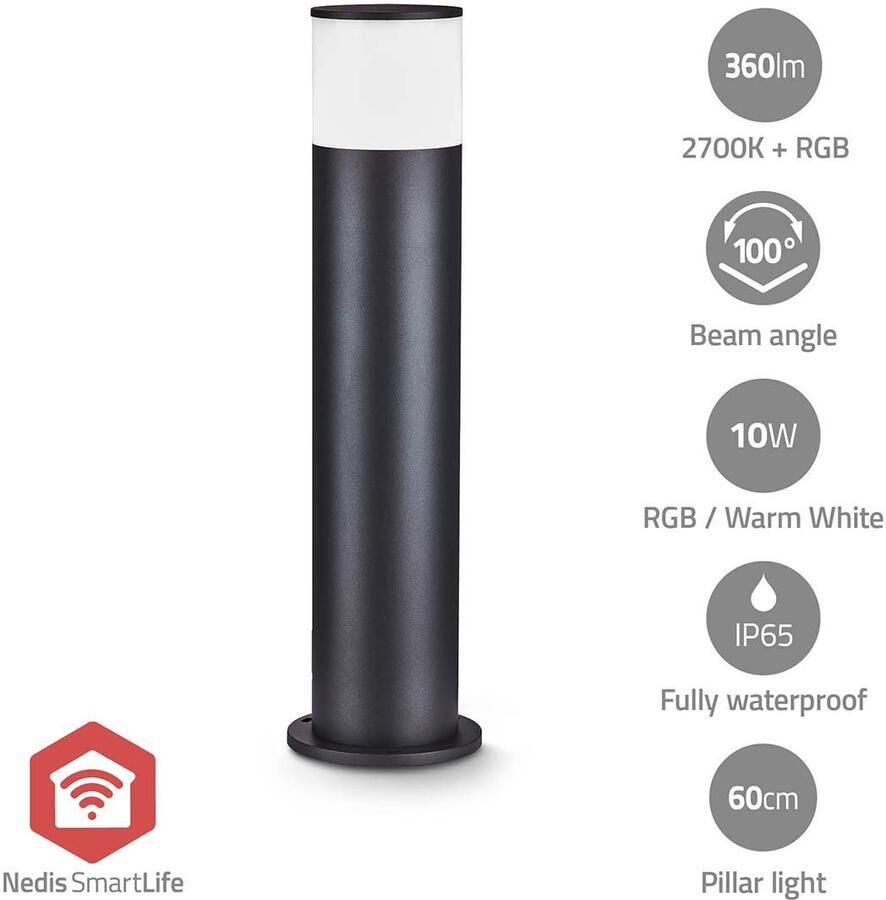 Nedis Smartlife Buitenlamp | 360 lm | Zigbee 3.0 | 10 + 4 W | RGB Warm Wit | 2700 K | Aluminium | Android™ IOS ZBLOP10RGBW