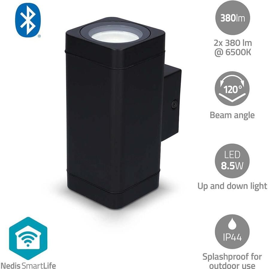 Nedis Smartlife Buitenlamp | 760 lm | Bluetooth | 8.5 W | Warm tot Koel Wit | 2700 6500 K | ABS | Android™ IOS BTLOW05RGBW