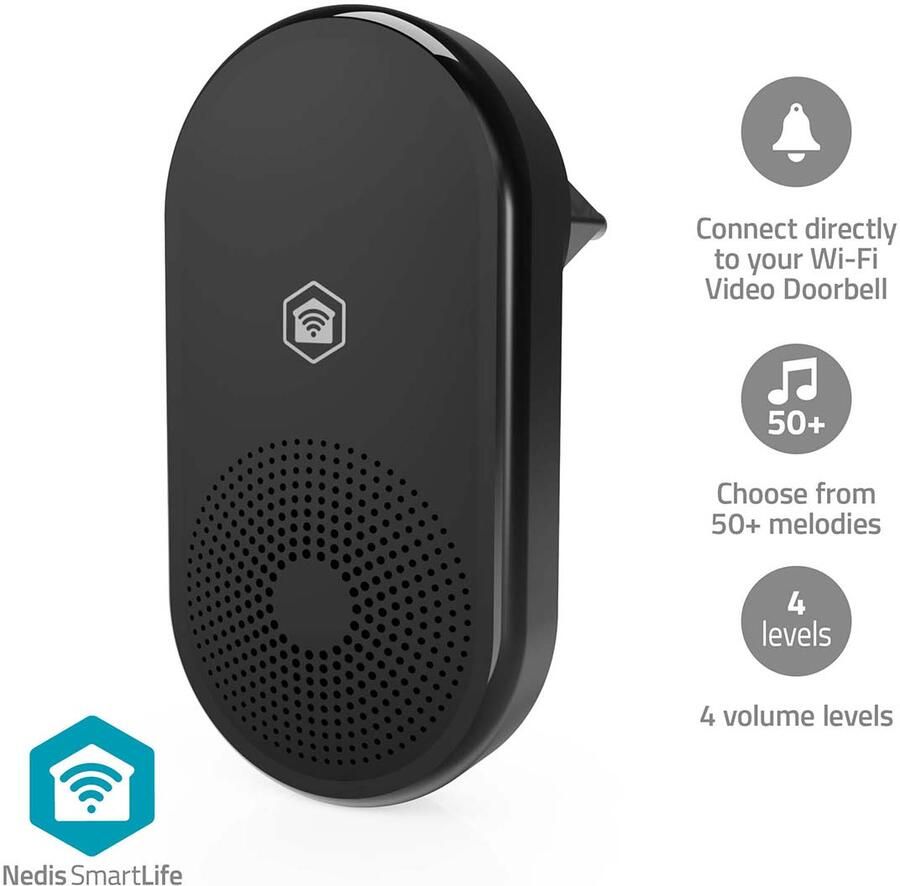 Nedis SmartLife deurbelgong | 55 melodieën | Instelbaar volume | Voor SmartLife-videodeurbellen WIFICDPC11CBK