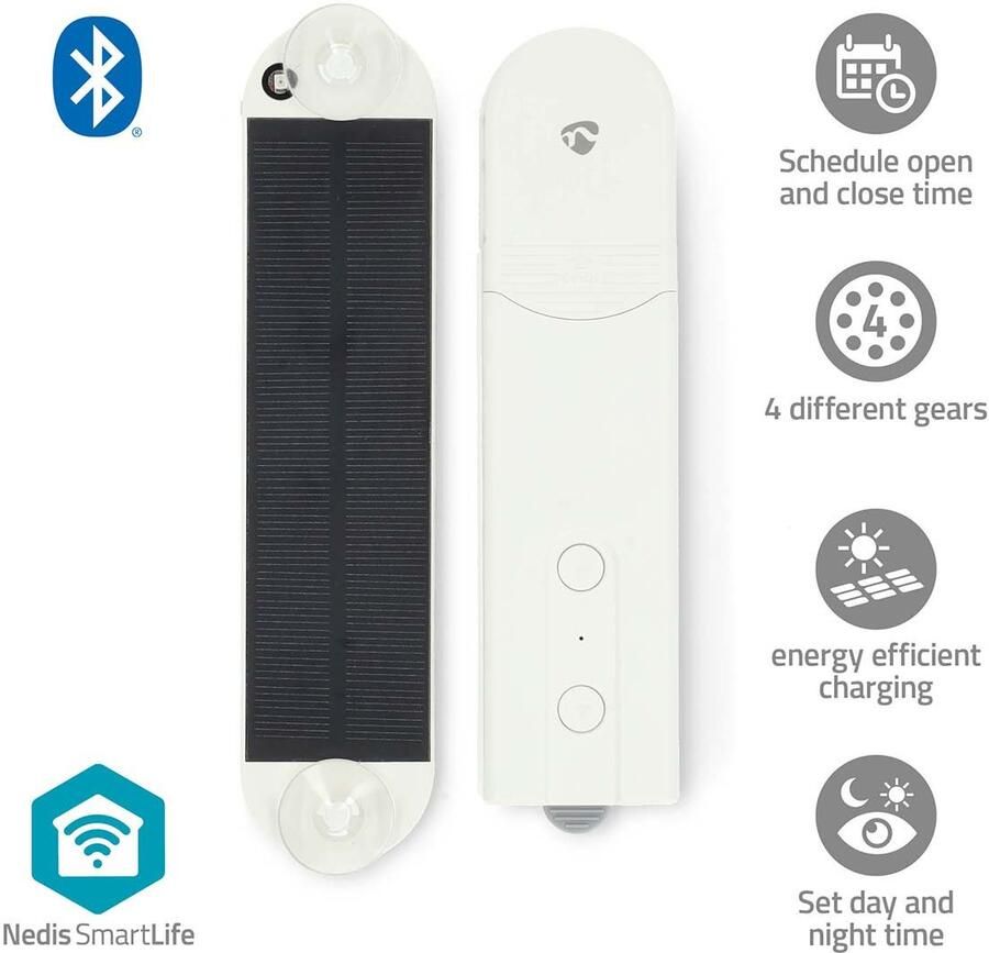 Nedis SmartLife Gordijnrobot | Kabelsysteem | Paneelgordijnen Rolgordijnen Vouwgordijnen | Netvoeding Solar Powered | 2000 mAh | Bluetooth |