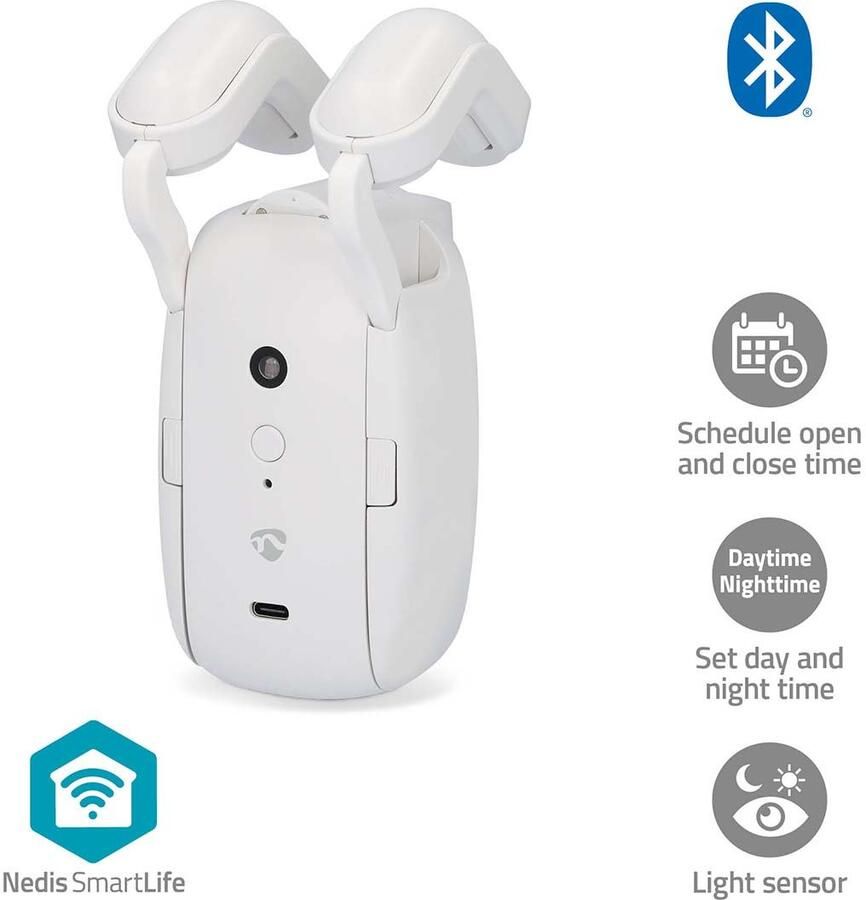 Nedis SmartLife Gordijnrobot | Roede | Gordijnen | Batterij Gevoed USB Gevoed | 4000 mAh | Bluetooth | Wit BTMC10WT1PC