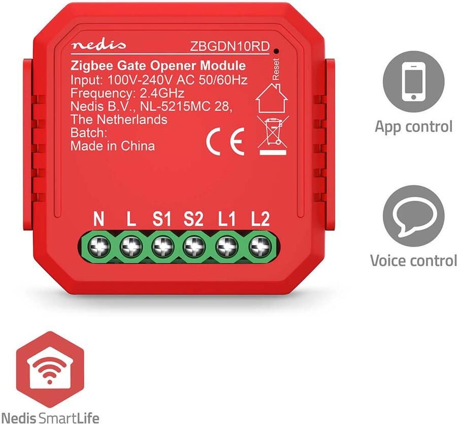 Nedis SmartLife inbouwmodule | Zigbee 3.0 | Garagedeuropener | 2 5 W ZBGDN10RD