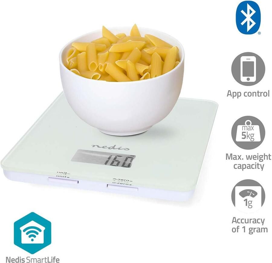 Nedis SmartLife-keukenweegschaal | Bluetooth | Glas Kunststof | Wit KASC800WTW