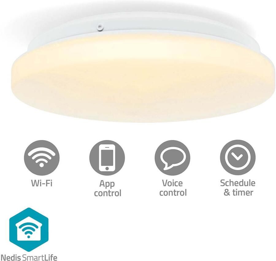Nedis SmartLife plafondlamp | Wi-Fi | RGB en witlicht | 1820 lm | Ø 26 cm | IP44 WIFILAC35WT