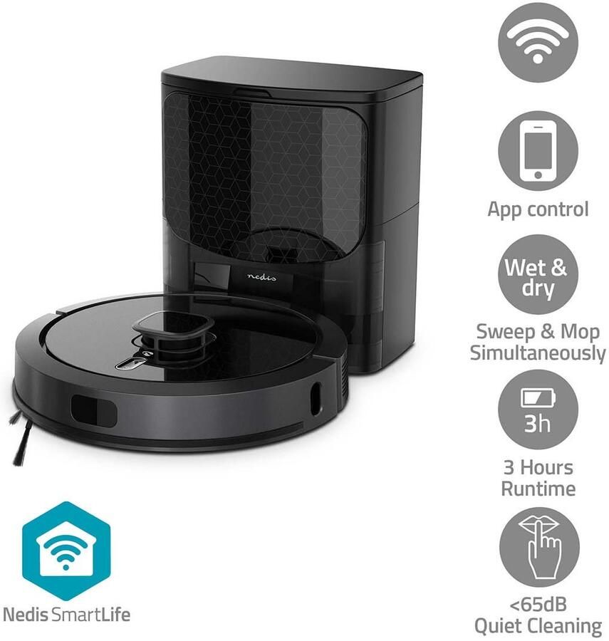 Nedis SmartLife Robotstofzuiger | Laser navigatie | Wi-Fi | Capaciteit opvangreservoir: 0.6 l | Automatisch opladen | Android™ IOS