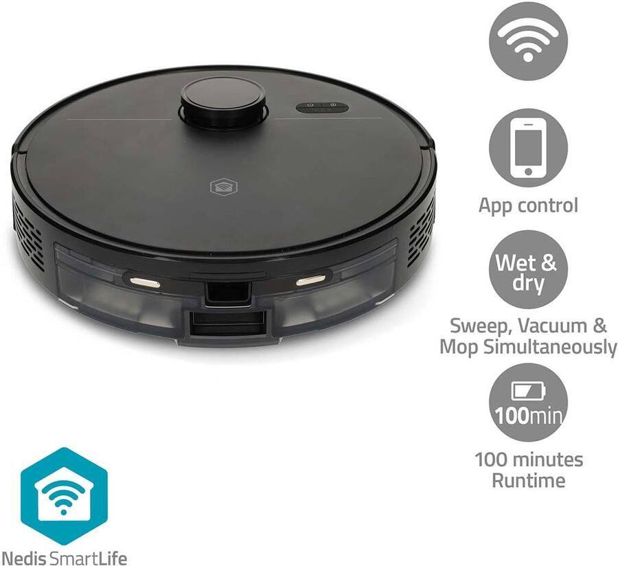 Nedis SmartLife robotstofzuiger | Wi-Fi | Lasernavigatie | Gebruiksduur 1 uur en 45 min | Zwart WIFIVCL10CBK